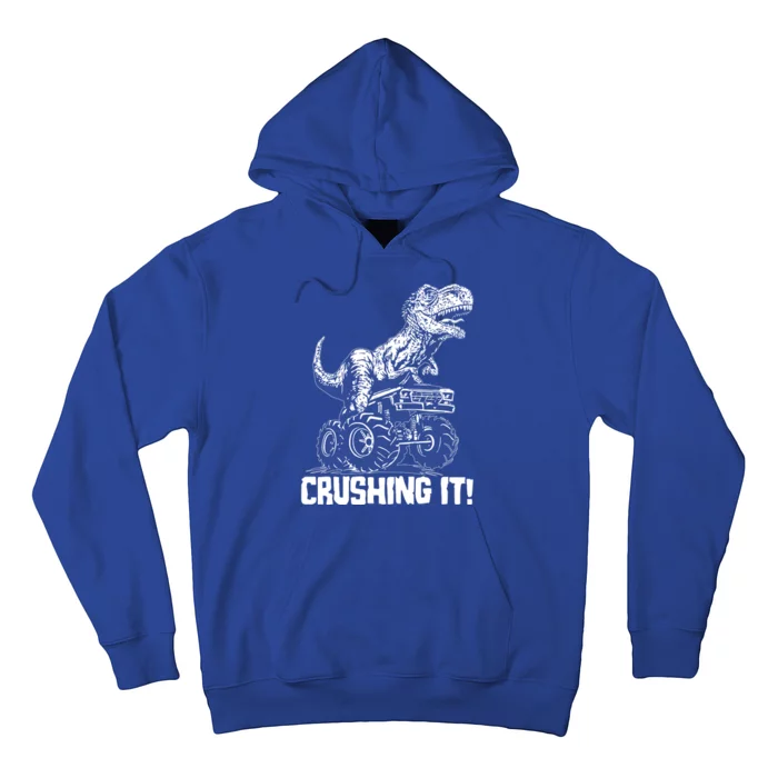 Funny Crushing It T Rex Dinosaur In Monster Truck Hoodie