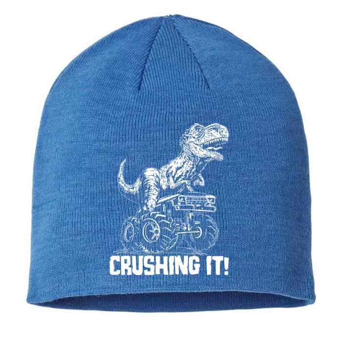 Funny Crushing It T Rex Dinosaur In Monster Truck 8 1/2in Sustainable Knit Beanie