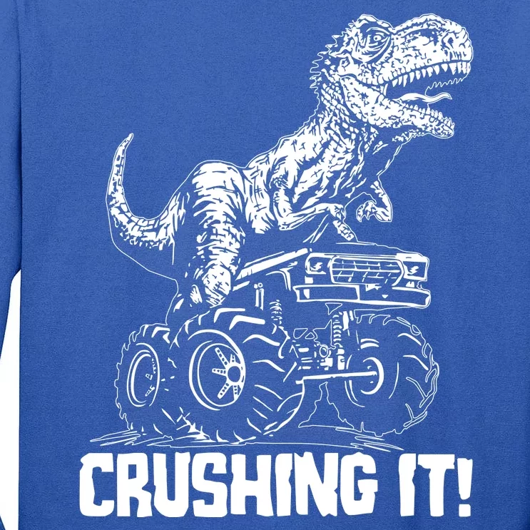 Funny Crushing It T Rex Dinosaur In Monster Truck Tall Long Sleeve T-Shirt