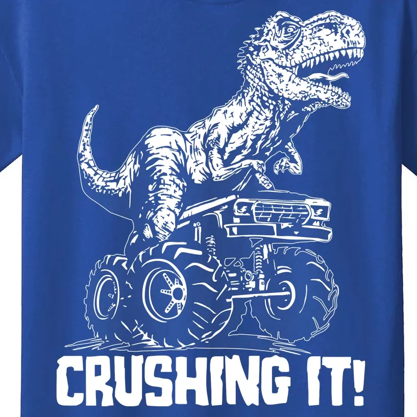 Funny Crushing It T Rex Dinosaur In Monster Truck Kids T-Shirt