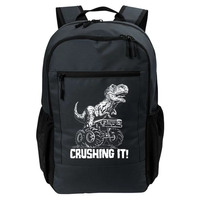 Funny Crushing It T Rex Dinosaur In Monster Truck Daily Commute Backpack