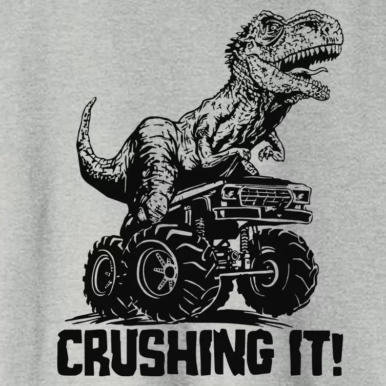 Funny Crushing It T Rex Dinosaur In Monster Truck Women's Crop Top Tee