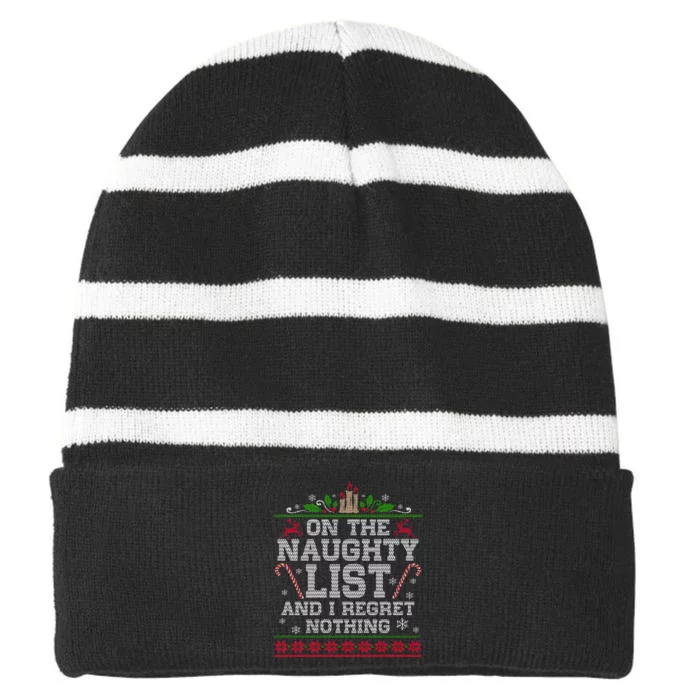 Funny Christmas I'm On The Naughty List And I Regret Nothing Striped Beanie with Solid Band