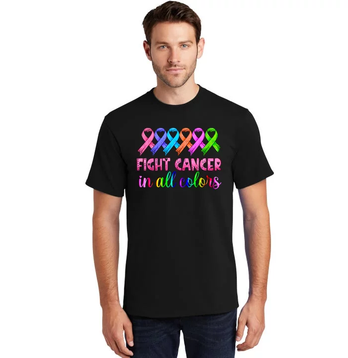 Fight Cancer In All Color Feather Breast Cancer Awareness Tall T-Shirt