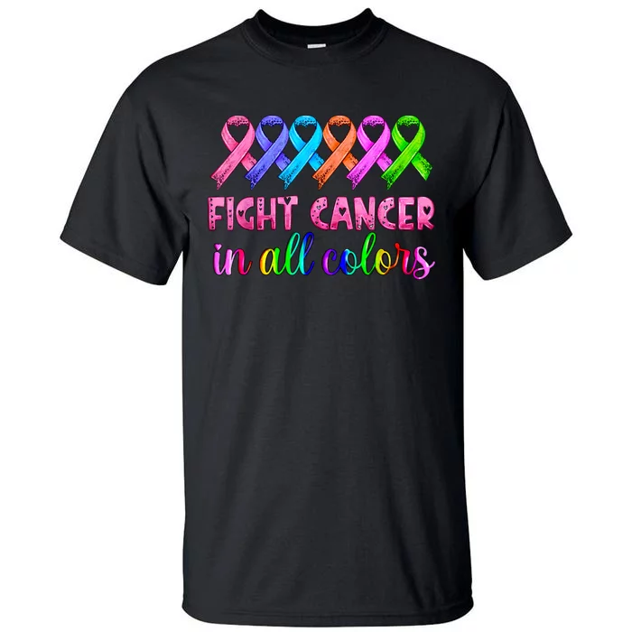 Fight Cancer In All Color Feather Breast Cancer Awareness Tall T-Shirt