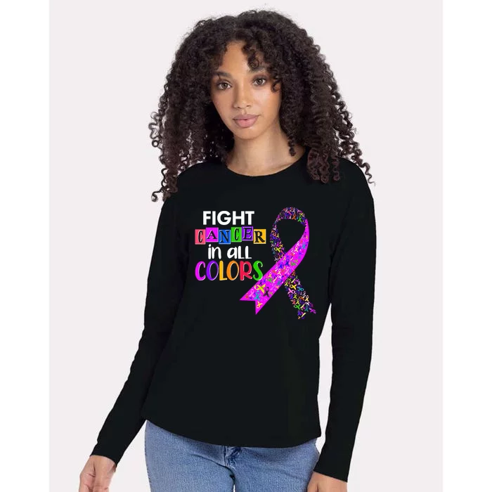 Fight Cancer In All Colors Awareness Ribbons Womens Cotton Relaxed Long Sleeve T-Shirt