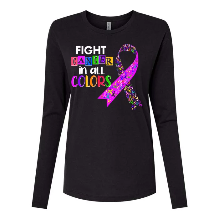 Fight Cancer In All Colors Awareness Ribbons Womens Cotton Relaxed Long Sleeve T-Shirt