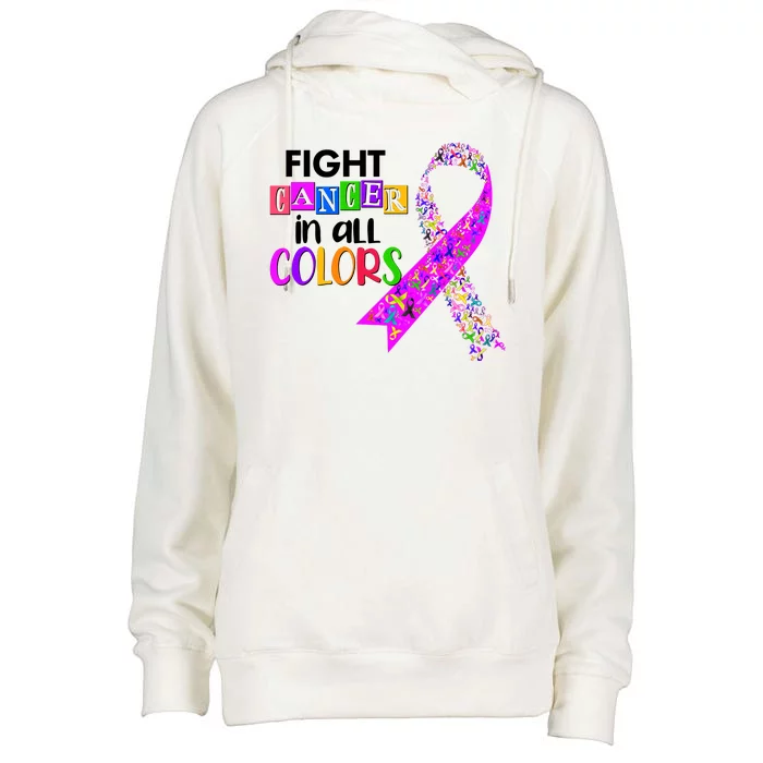 Fight Cancer In All Colors Awareness Ribbons Womens Funnel Neck Pullover Hood