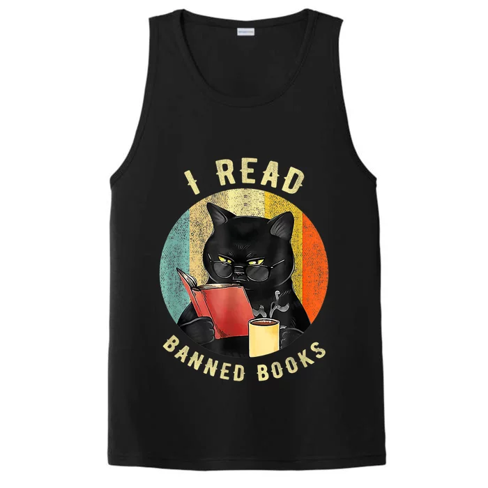 Funny Cat I Read Banned Books Bookworms Loves Reading Books Performance Tank