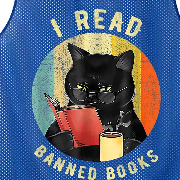 Funny Cat I Read Banned Books Bookworms Loves Reading Books Mesh Reversible Basketball Jersey Tank