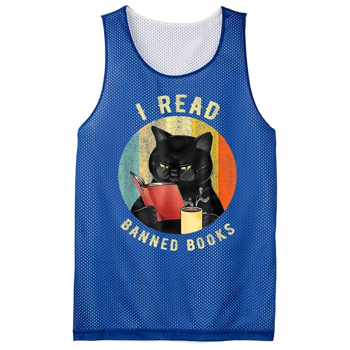 Funny Cat I Read Banned Books Bookworms Loves Reading Books Mesh Reversible Basketball Jersey Tank