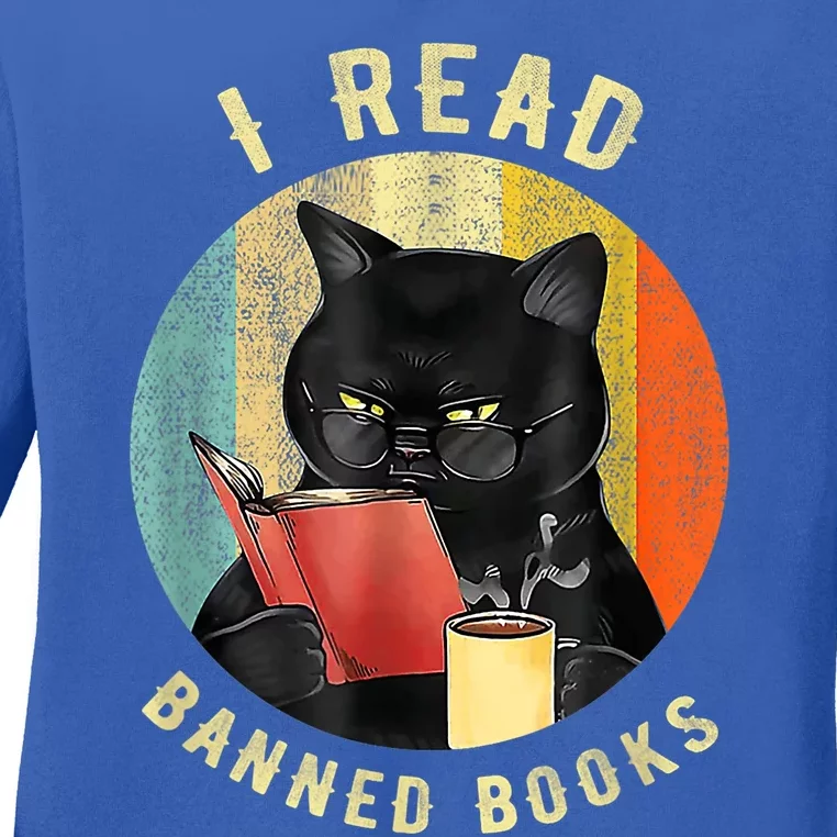 Funny Cat I Read Banned Books Bookworms Loves Reading Books Ladies Long Sleeve Shirt