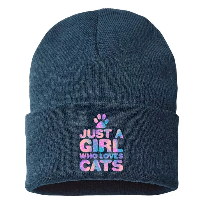 Funny Cute Just A Girl Who Loves Cats Sustainable Knit Beanie