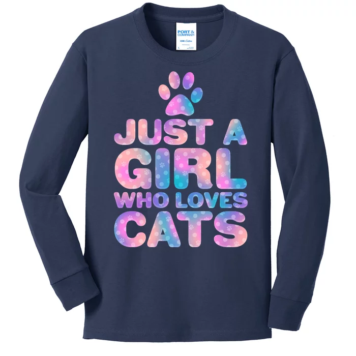 Funny Cute Just A Girl Who Loves Cats Kids Long Sleeve Shirt