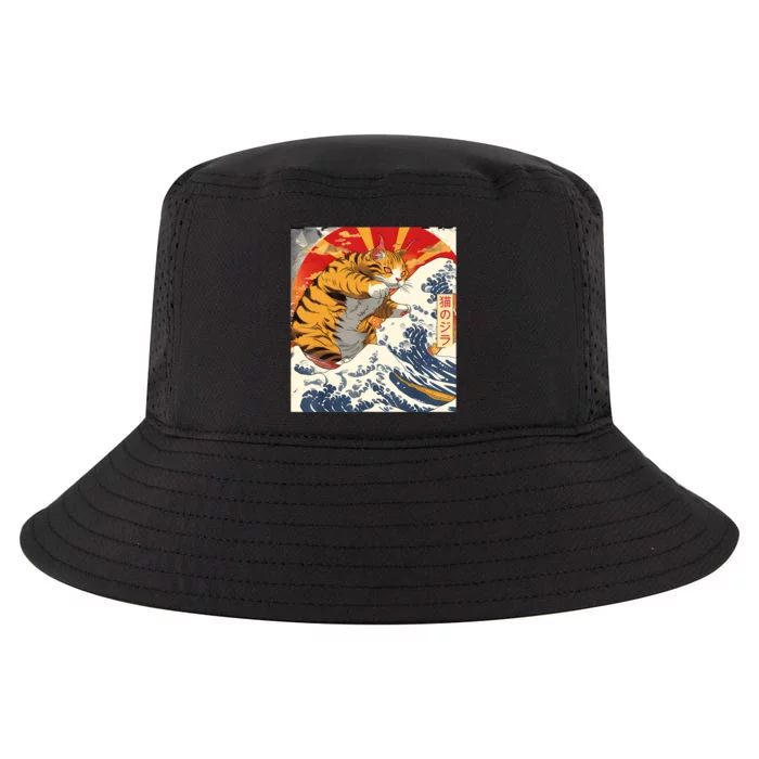 Funny Catzilla Japanese Art Anime Manga Cat Aesthetic Sunset Cool Comfort Performance Bucket Hat