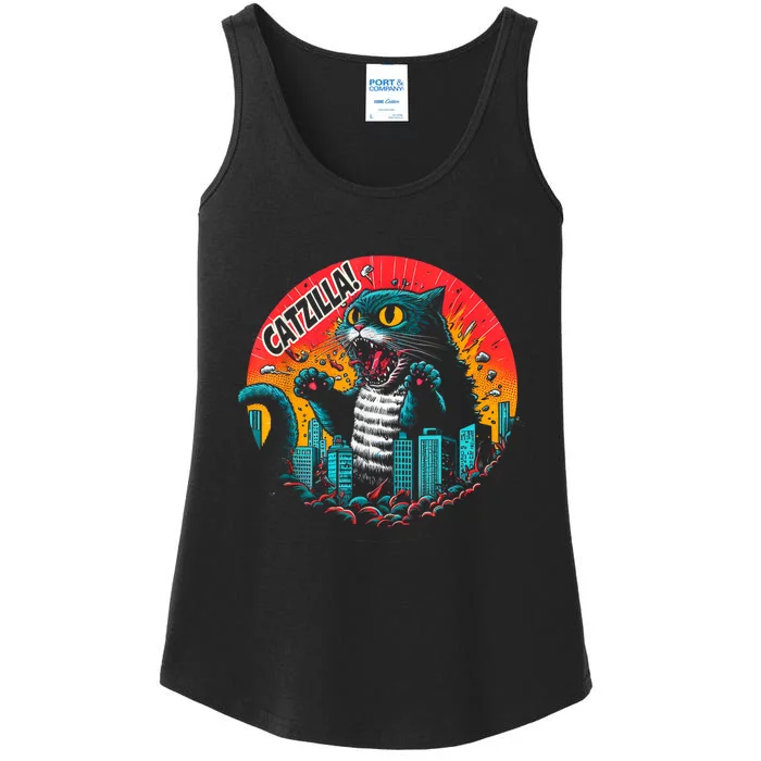 Funny Cat Japanese Catzilla Ladies Essential Tank