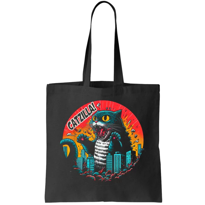 Funny Cat Japanese Catzilla Tote Bag