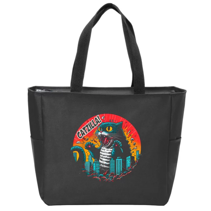 Funny Cat Japanese Catzilla Zip Tote Bag