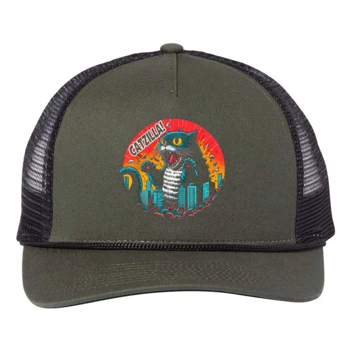 Funny Cat Japanese Catzilla Retro Rope Trucker Hat Cap