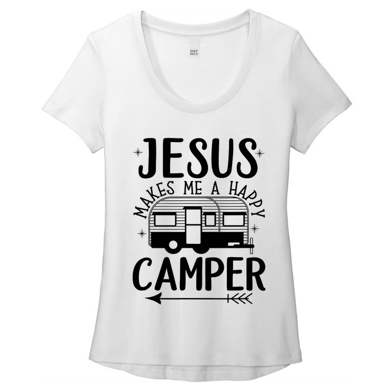 Funny Christian Jesus Makes Me A Happy Camper Women’s Scoop Neck T-Shirt