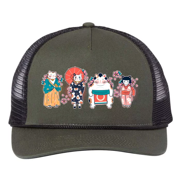 Funny Cute Japanese Cat Neko Family Retro Rope Trucker Hat Cap