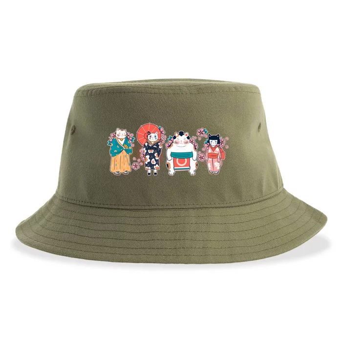 Funny Cute Japanese Cat Neko Family Sustainable Bucket Hat