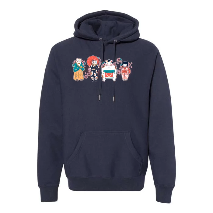 Funny Cute Japanese Cat Neko Family Premium Hoodie