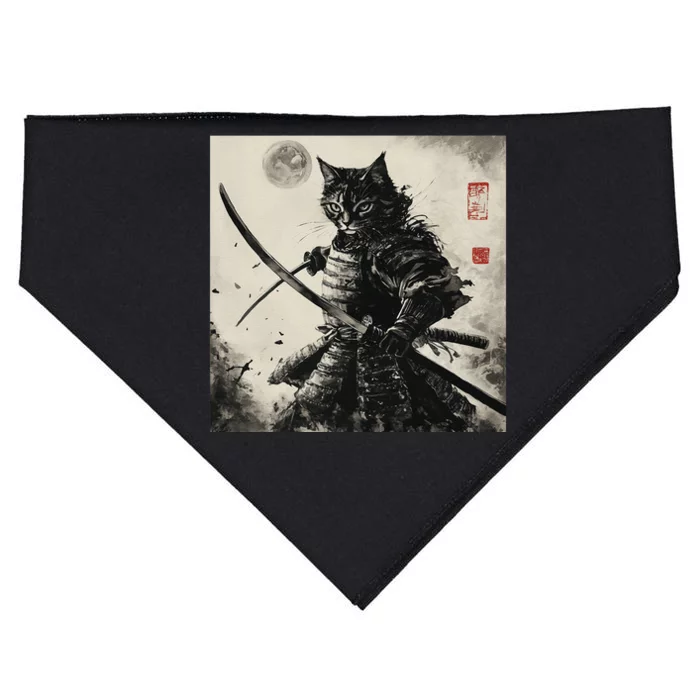 Funny Cat Japanese Samurai Ukiyo E Art Gift USA-Made Doggie Bandana