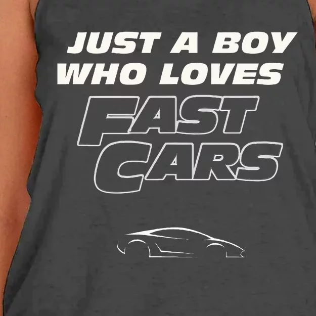 Fast Car Just A Boy Who Loves Fast Cars Funny Gift Women's Knotted Racerback Tank