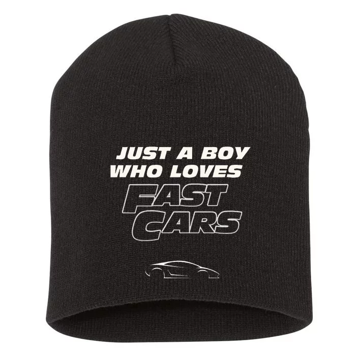 Fast Car Just A Boy Who Loves Fast Cars Funny Gift Short Acrylic Beanie