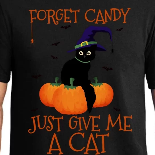 Forget Candy Just Give Me A Cat Funny Halloween Pumpkin Gift Pajama Set