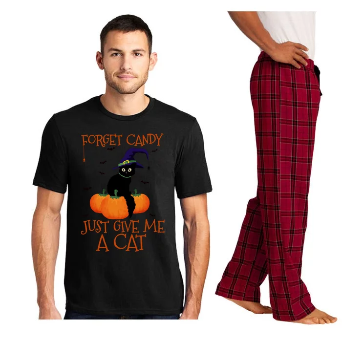 Forget Candy Just Give Me A Cat Funny Halloween Pumpkin Gift Pajama Set