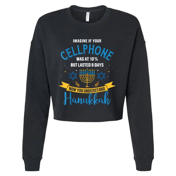 Funny Cellphone Jewish Hanukkah Chanukah Cropped Pullover Crew