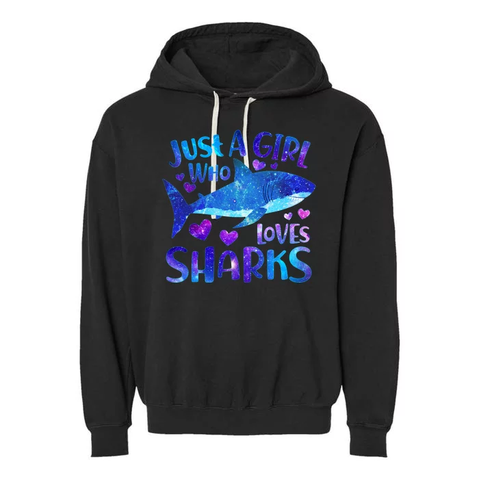 Funny Cute Just A Girl Who Loves Sharks Garment-Dyed Fleece Hoodie