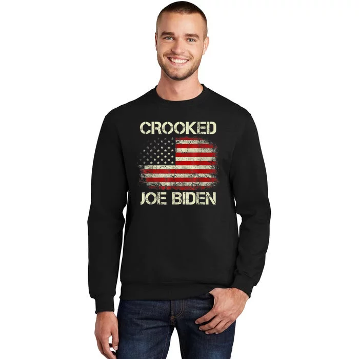 Funny Crooked Joe Biden Trump Quote Vintage USA Flag Design Tall Sweatshirt