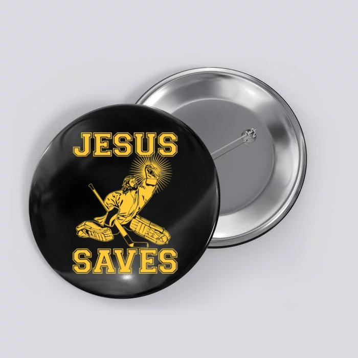 Funny Christian Jesus Saves Hockey Button