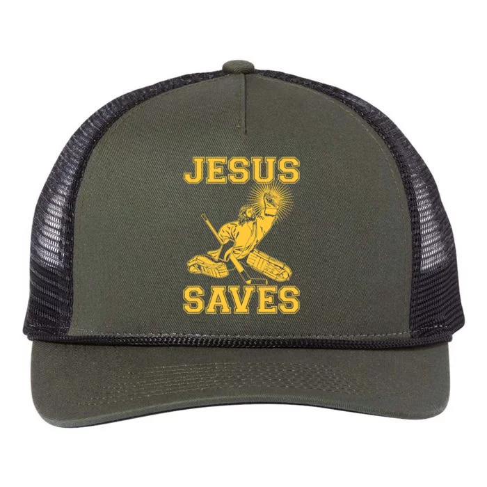 Funny Christian Jesus Saves Hockey Retro Rope Trucker Hat Cap