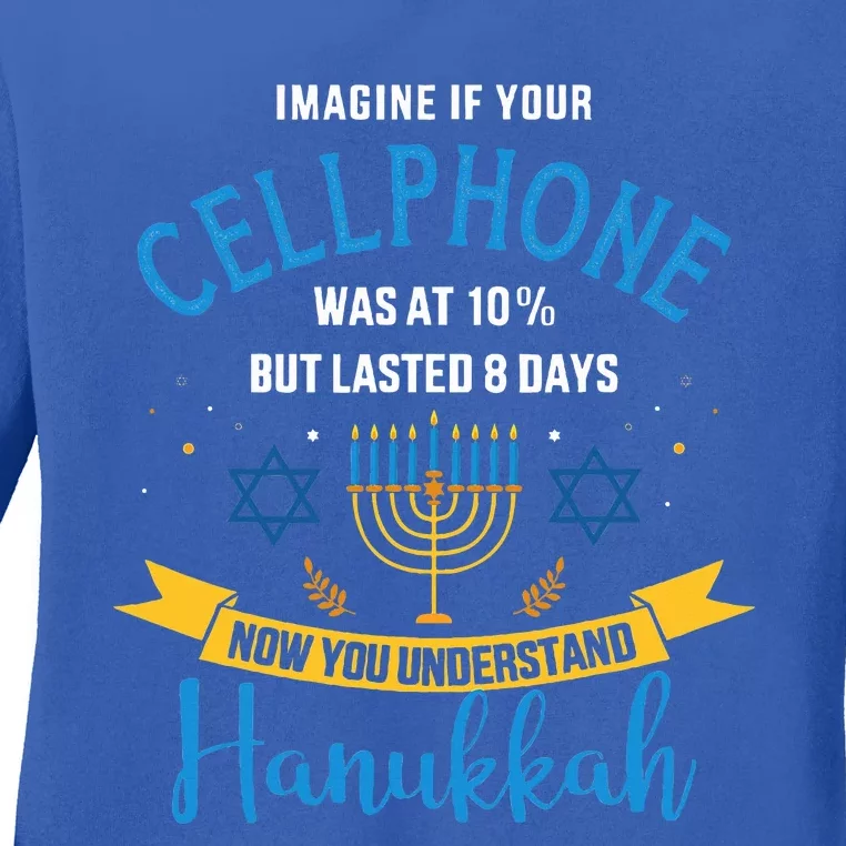 Funny cellphone jewish hanukkah chanukah Ladies Long Sleeve Shirt