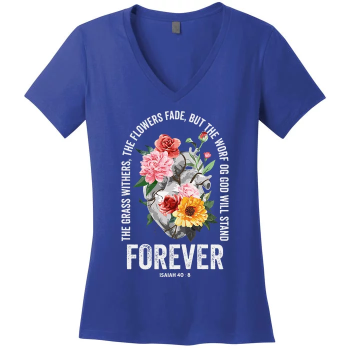 Faith Christian Jesus Floral Christian Saying Women's V-Neck T-Shirt