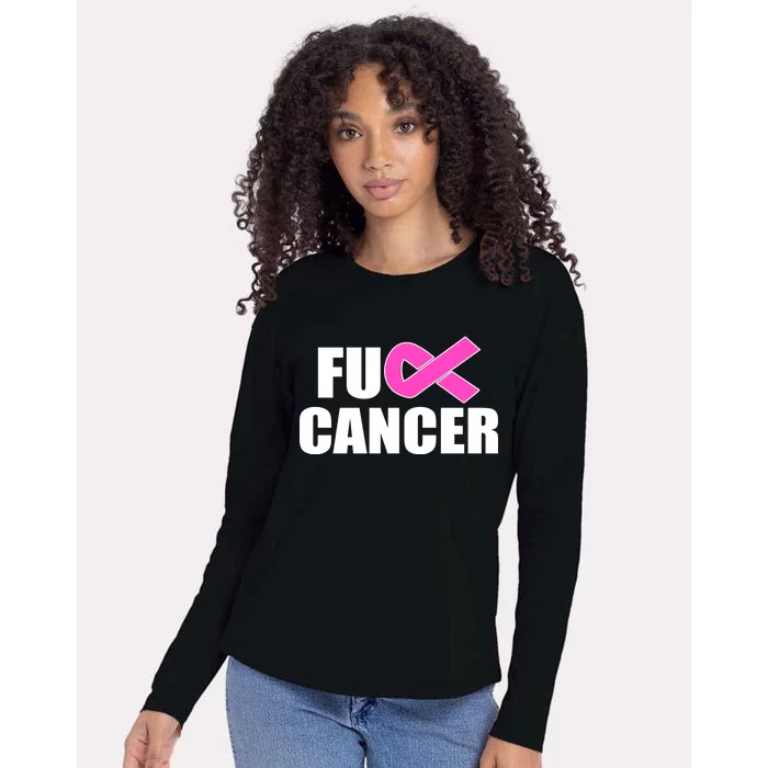 F*ck Breast Cancer Fight Logo Womens Cotton Relaxed Long Sleeve T-Shirt