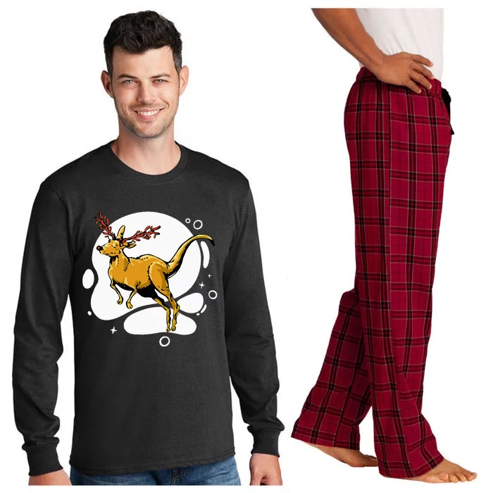 Funny Christmas Kangaroo Reindeer Australia Long Sleeve Pajama Set