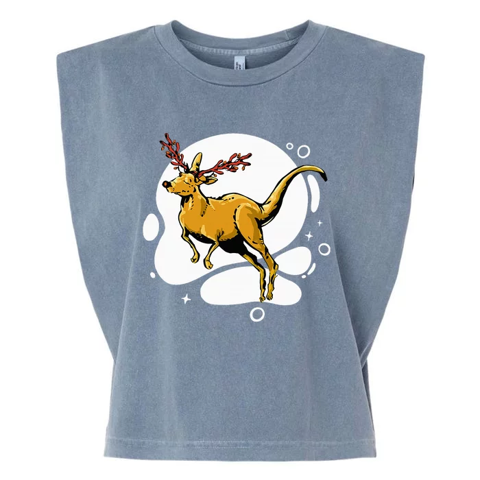 Funny Christmas Kangaroo Reindeer Australia Garment-Dyed Women's Muscle Tee