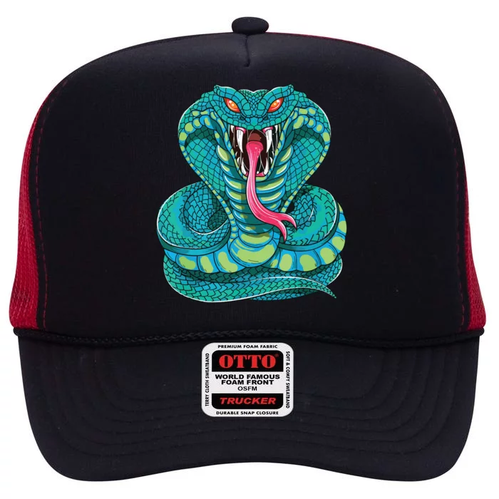 Fanged Cobra King Snake Fast Striking Fangs Bite High Crown Mesh Trucker Hat