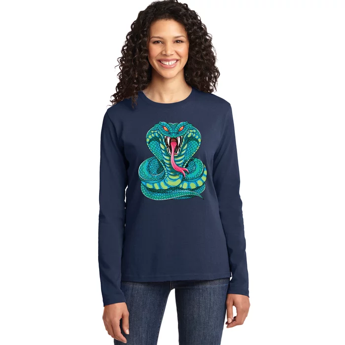 Fanged Cobra King Snake Fast Striking Fangs Bite Ladies Long Sleeve Shirt