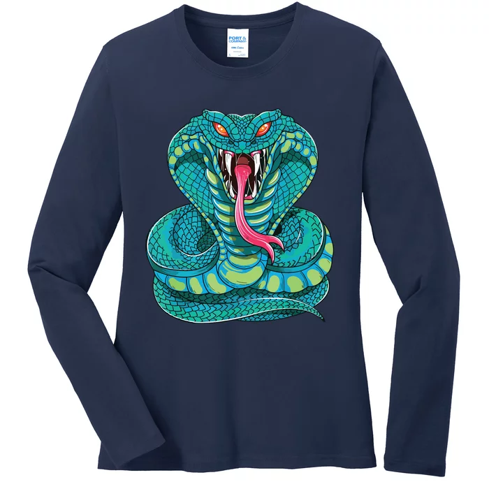 Fanged Cobra King Snake Fast Striking Fangs Bite Ladies Long Sleeve Shirt