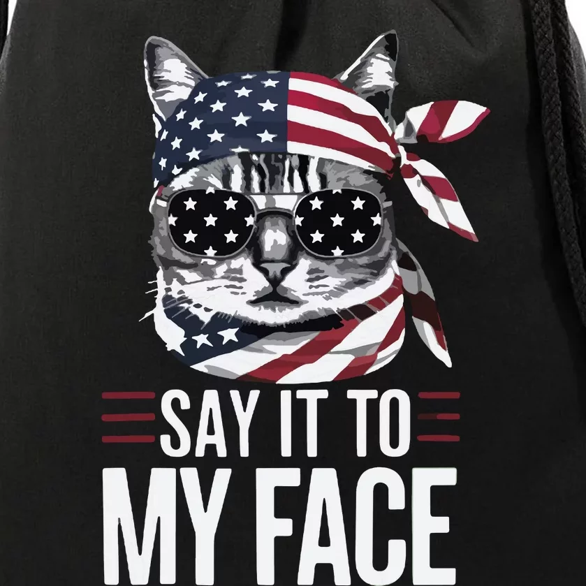 Funny Cat Kamala Harris 2024 Say It To My Face Drawstring Bag