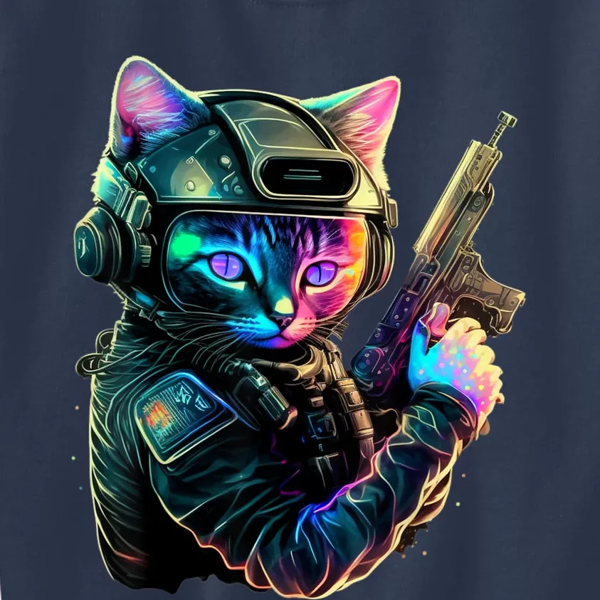 Funny Cat Kitty Pew Gun Meme Rifle Tee Kids Sweatshirt