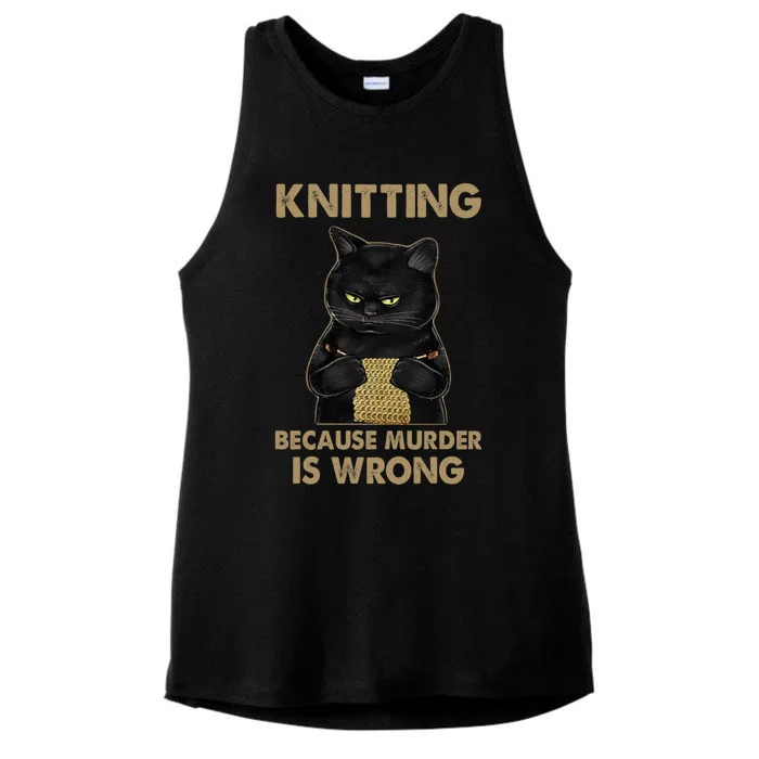 Funny Cat Knits Meaningful Gift Knitting Because Murder Is Wrong Gift Ladies Tri-Blend Wicking Tank