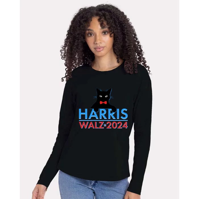 Funny Cute Kamala Harris Tim Walz 2024 Cat Womens Cotton Relaxed Long Sleeve T-Shirt