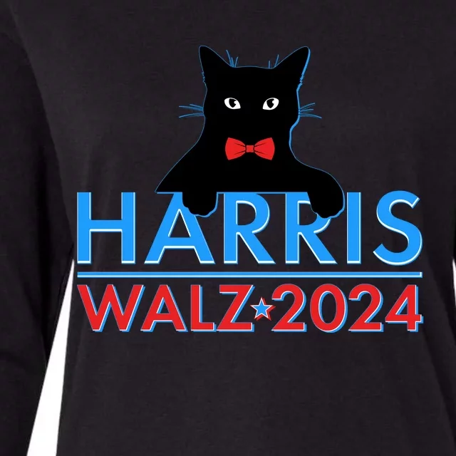 Funny Cute Kamala Harris Tim Walz 2024 Cat Womens Cotton Relaxed Long Sleeve T-Shirt